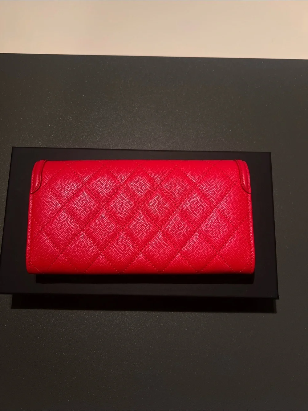 NEW Chanel Caviar Quilted Large CC Filigree Gusset Flap Wallet Red w/ Gold HW